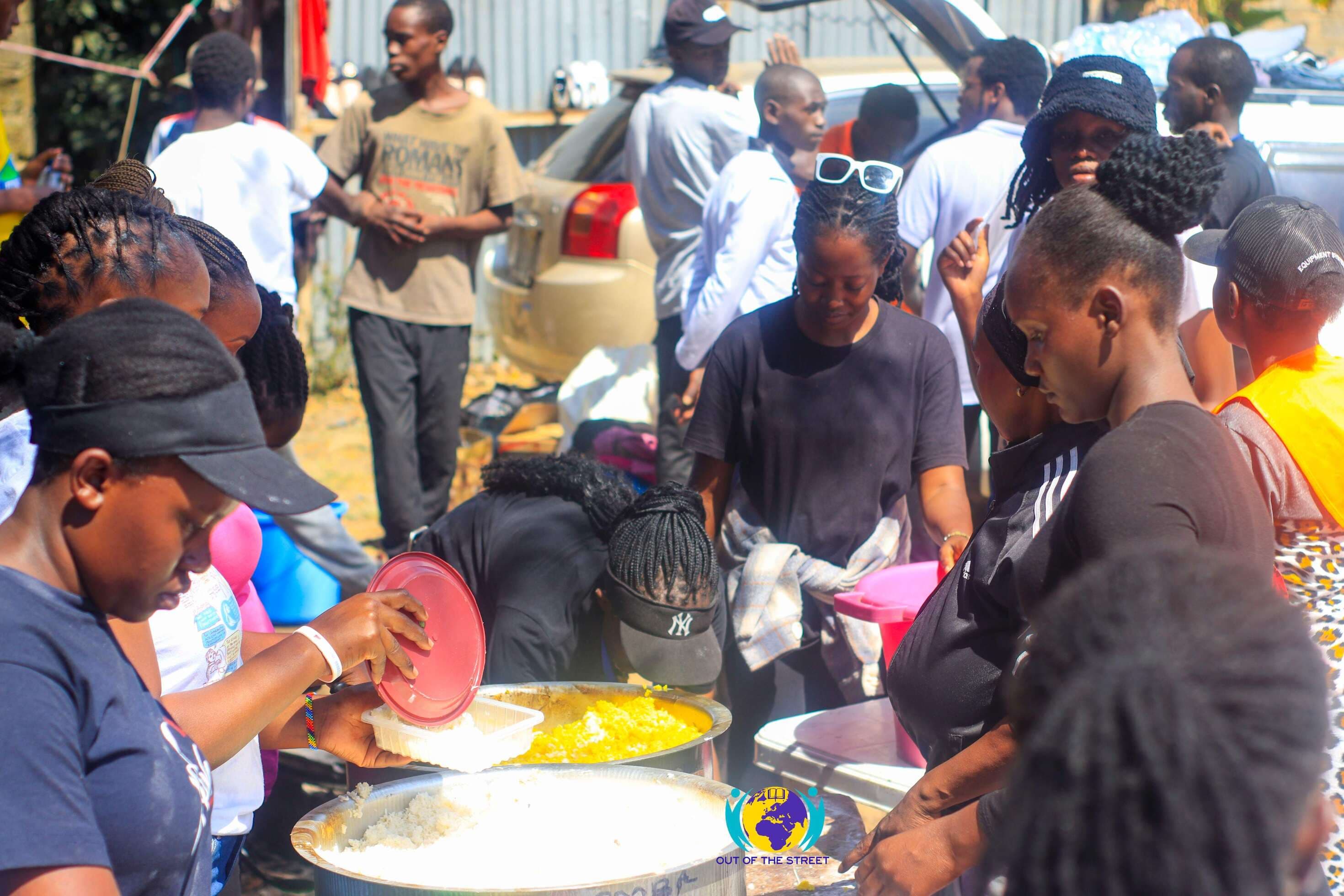 Out of the street members feeding people